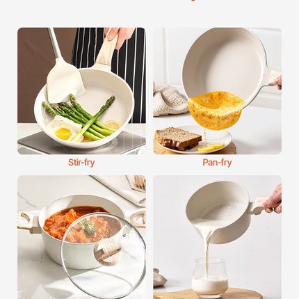 19 Piece Pots and Pans Set Nonstick, Granite Cookware Set, Induction Cookwares, Kitchen RV Cooking Sets with Frying, Sauce, Saute, Tempered Glass Lids, and Pan Protectors, White