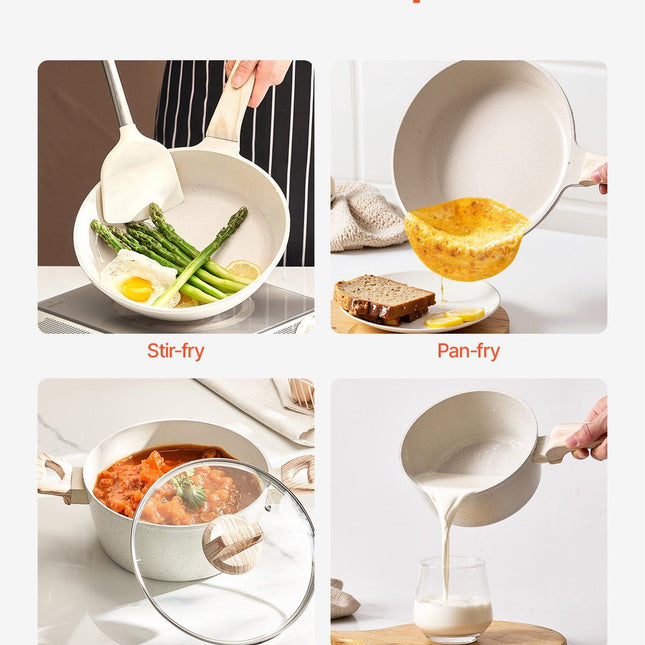 19 Piece Pots and Pans Set Nonstick, Granite Cookware Set, Induction Cookwares, Kitchen RV Cooking Sets with Frying, Sauce, Saute, Tempered Glass Lids, and Pan Protectors, White