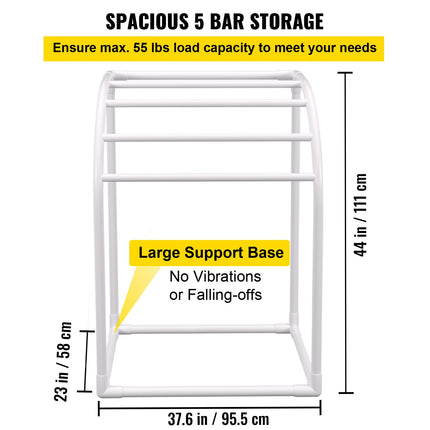 VEVOR Pool Towel Rack, 5 Bar, Milky, Freestanding Outdoor PVC Curved Poolside Storage Organizer, Include 8 Towel Clips, Mesh Bag, Hook, Also Stores Floats and Paddles, for Beach, Swimming Pool, Home