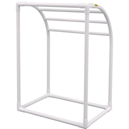VEVOR Pool Towel Rack, 5 Bar, Milky, Freestanding Outdoor PVC Curved Poolside Storage Organizer, Include 8 Towel Clips, Mesh Bag, Hook, Also Stores Floats and Paddles, for Beach, Swimming Pool, Home