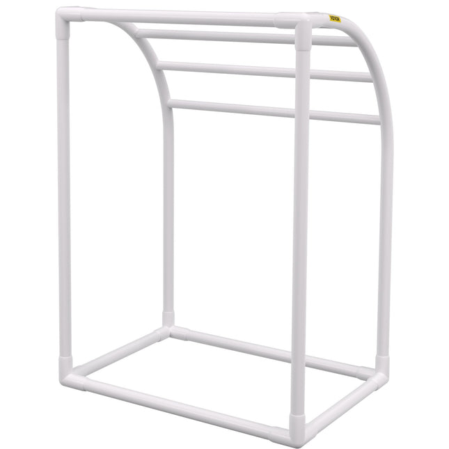 VEVOR Pool Towel Rack, 5 Bar, Milky, Freestanding Outdoor PVC Curved Poolside Storage Organizer, Include 8 Towel Clips, Mesh Bag, Hook, Also Stores Floats and Paddles, for Beach, Swimming Pool, Home