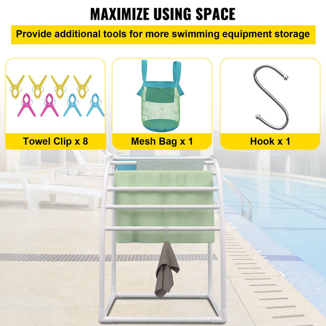 VEVOR Outdoor Towel Rack Pool Towel Rack 7 Bar Curved White Freestanding Patio