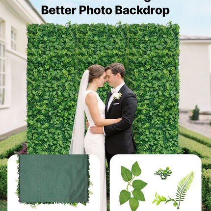 Artificial Plant Wall, 4 PCS 61 x 243.8 cm Artificial Boxwood Panels, Sun Protection Greenery Backdrop Privacy Hedge Fence, Fake Grass Screen for Wedding, Indoor, Outdoor Garden, Backyard