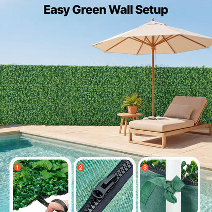 Artificial Plant Wall, 4 PCS 61 x 243.8 cm Artificial Boxwood Panels, Sun Protection Greenery Backdrop Privacy Hedge Fence, Fake Grass Screen for Wedding, Indoor, Outdoor Garden, Backyard