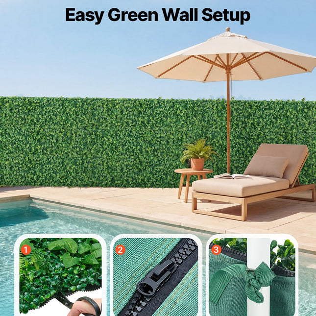 Artificial Plant Wall, 4 PCS 61 x 243.8 cm Artificial Boxwood Panels, Sun Protection Greenery Backdrop Privacy Hedge Fence, Fake Grass Screen for Wedding, Indoor, Outdoor Garden, Backyard