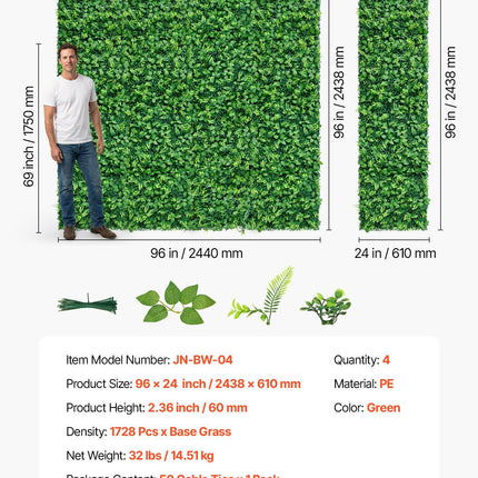 Artificial Plant Wall, 4 PCS 61 x 243.8 cm Artificial Boxwood Panels, Sun Protection Greenery Backdrop Privacy Hedge Fence, Fake Grass Screen for Wedding, Indoor, Outdoor Garden, Backyard