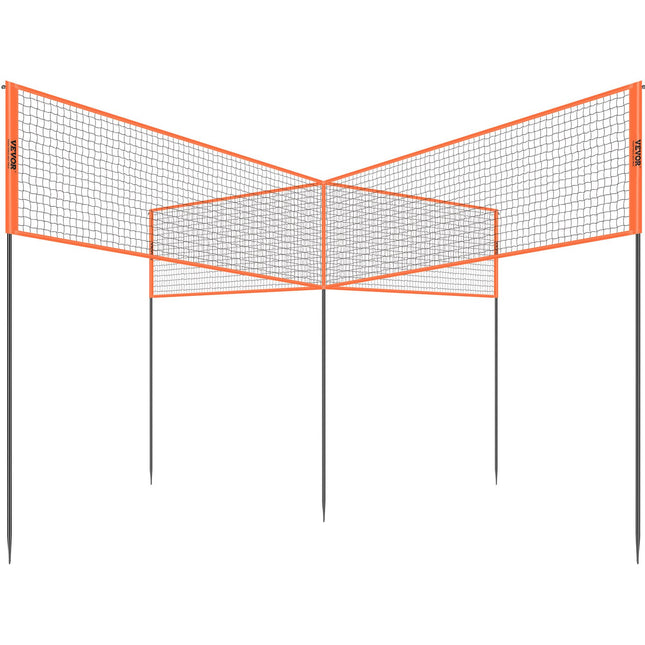 VEVOR 4-Way Volleyball Net, Adjustable Height Badminton Net Set for Backyard Beach Lawn, Outdoor Portable Volleyball Net with Carrying Bag, 4 Square Quick Assemble Game Set For Kids And Adults