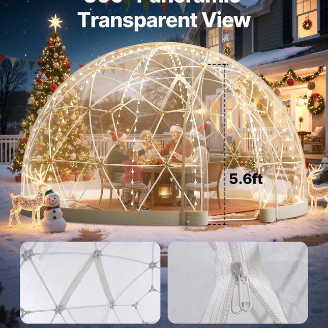 Garden Dome Tent, 3.6 x 2.2 m Outdoor Clear Bubble Tent for 4-7 Person, Weatherproof Geodesic Dome Greenhouse with Window, PVC Igloo Tents for Backyard Patios Camping Party Wedding