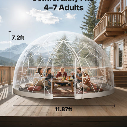 Garden Dome Tent, 3.6 x 2.2 m Outdoor Clear Bubble Tent for 4-7 Person, Weatherproof Geodesic Dome Greenhouse with Window, PVC Igloo Tents for Backyard Patios Camping Party Wedding