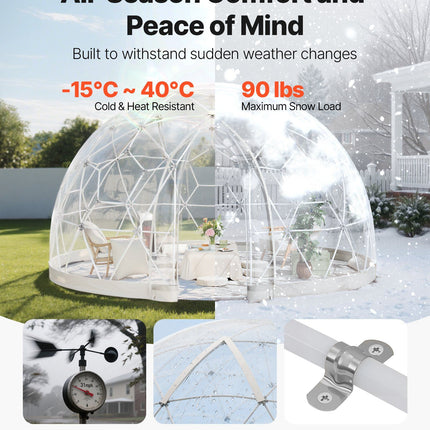 Garden Dome Tent, 3.6 x 2.2 m Outdoor Clear Bubble Tent for 4-7 Person, Weatherproof Geodesic Dome Greenhouse with Window, PVC Igloo Tents for Backyard Patios Camping Party Wedding