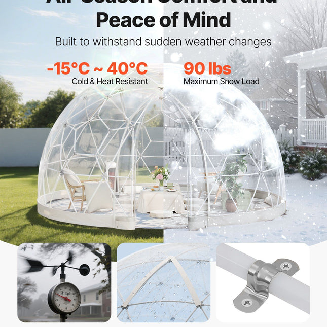 Garden Dome Tent, 3.6 x 2.2 m Outdoor Clear Bubble Tent for 4-7 Person, Weatherproof Geodesic Dome Greenhouse with Window, PVC Igloo Tents for Backyard Patios Camping Party Wedding