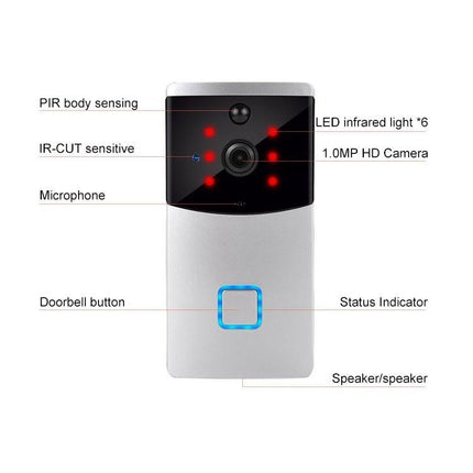 Smart Wifi Video Doorbell With Night Vision & Pir Detection - Silver-1915196600532209671