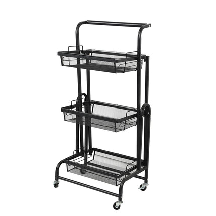 Levede 3 Tier Kitchen Trolley Cart Swivel Black Colour-1954802798449266688