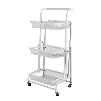 Levede 3 Tier Kitchen Trolley Cart Swivel White Colour-1954802798814171136