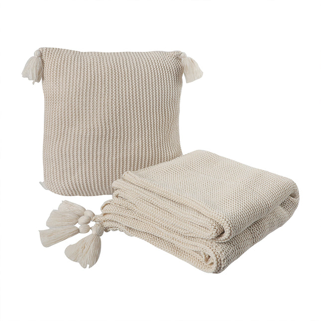 DreamZ Knitting Throw Blanket Cushion Beige-1973194038228160512