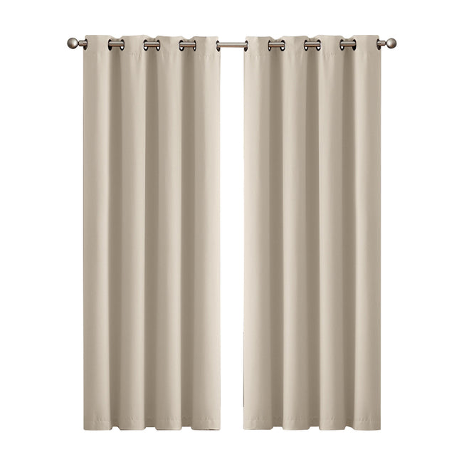 2x Blockout Curtains Panels 3 Layers Beige CD1003-132X213-GR-1954802970528976896