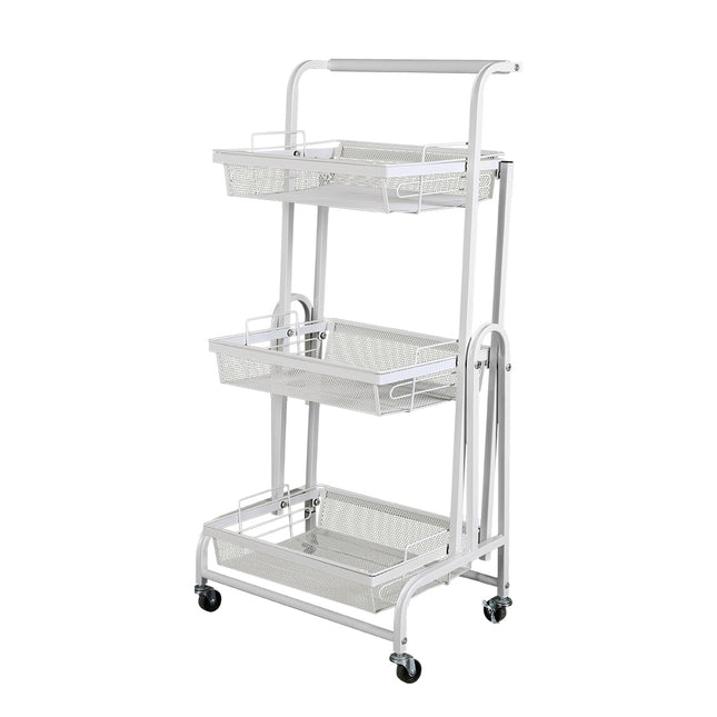 Levede 3 Tier Kitchen Trolley Cart Swivel White Colour-1975420477455339520
