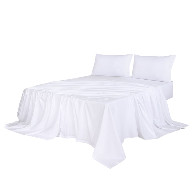 Dreamz 4pcs Double Size 100% Bamboo Bed Sheet Set in White Colour-1954802919341690880