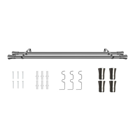 Marlow Silver Double Curtain Rod Steel Pole Pommel Set Extendable Adjustable-1973193448378994688