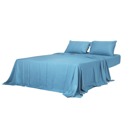 Dreamz 4pcs Double Size 100% Bamboo Bed Sheet Set in Blue Colour-1973194025158709248
