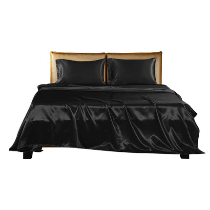 DreamZ Silky Satin Sheets Fitted Flat Queen Black-1954802914287554561