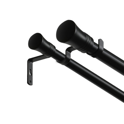 Marlow Black Double Curtain Rod Steel Pole Pommel Set Extendable Adjustable-1973193448194445313