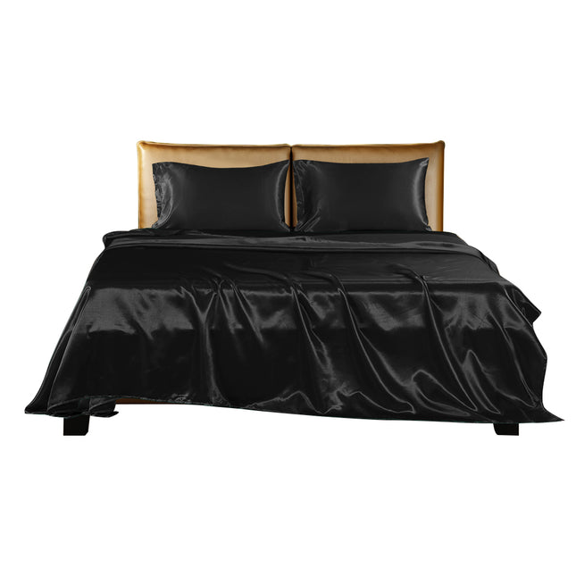 DreamZ Silky Satin Sheets Fitted Double Black-1954802912999903233