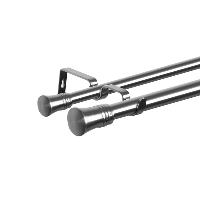 Marlow Silver Double Curtain Rod Steel Pole Pommel Set Extendable Adjustable-1973193448378994689