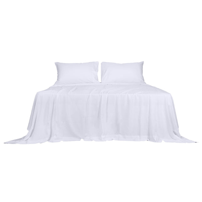 Dreamz 4pcs Double Size 100% Bamboo Bed Sheet Set in White Colour-1973194025729134593
