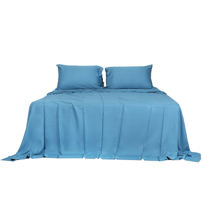 Dreamz 4pcs Queen Size 100% Bamboo Bed Sheet Set in Blue Colour-1973194026664464385