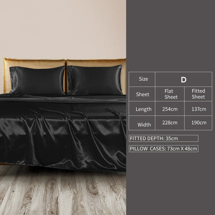 DreamZ Silky Satin Sheets Fitted Double Black-1954802912999903234