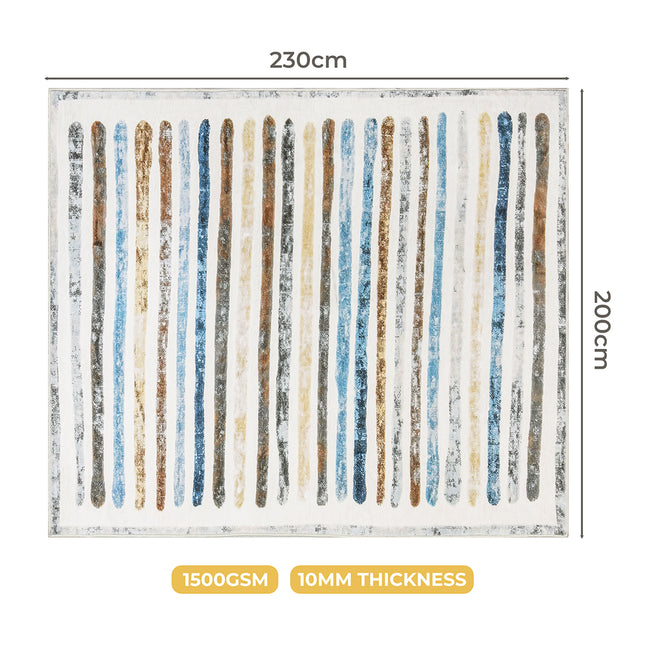 Marlow Floor Rug Short Pile Washable Carpet Soft Plush Non Slip Stripe 200x230-1973193449490485250