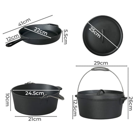 Toque 3PCS Cast Iron Frying Pan and Cast Iron Pot Set-1960920176627159042