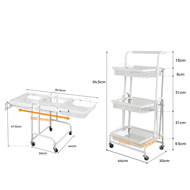 Levede 3 Tier Kitchen Trolley Cart Swivel White Colour-1954802798814171138