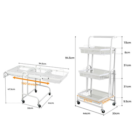 Levede 3 Tier Kitchen Trolley Cart Swivel White Colour-1975420477455339522