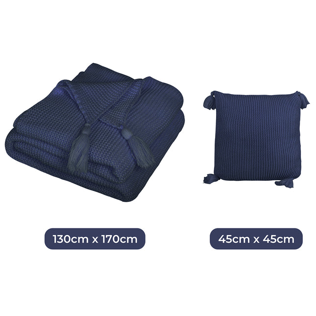DreamZ Knitting Throw Blanket Cushion Navy-1954802942037069826