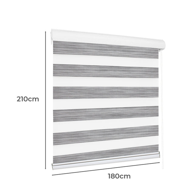 Marlow Blackout Zebra Roller Blind Curtains 180x210 Grey-1973194065474359298