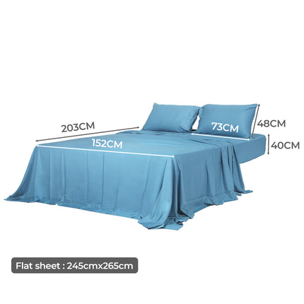 Dreamz 4pcs Queen Size 100% Bamboo Bed Sheet Set in Blue Colour-1973194026664464386