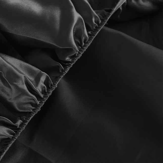 DreamZ Silky Satin Sheets Fitted Double Black-1954802912999903235