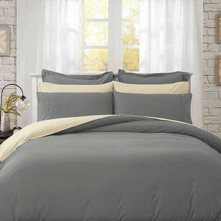 Airbnb Style Bundle - Charcoal Quilt & Ivory Sheets