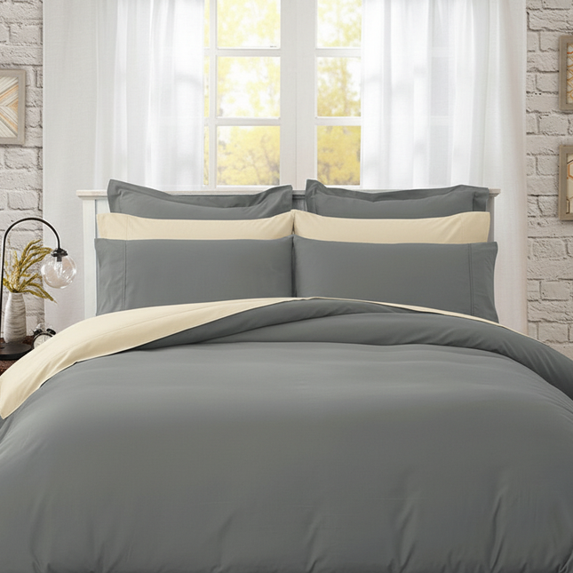 Airbnb Style Bundle - Charcoal Quilt & Ivory Sheets